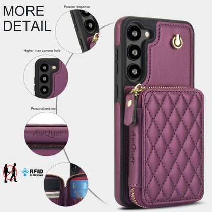 For Samsung Galaxy S23+ 5G AwQuer Crossbody Zipper Wallet Rhombic Leather Back Phone Case(Dark Purple) - Galaxy S23+ 5G Cases by Awquer | Online Shopping UK | buy2fix