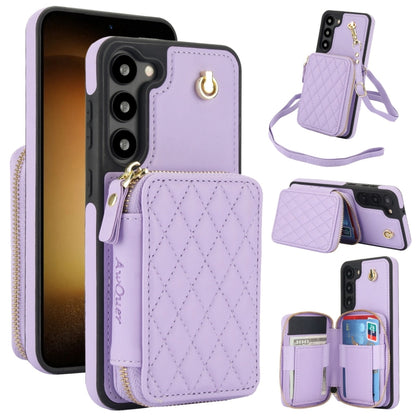 For Samsung Galaxy S23+ 5G AwQuer Crossbody Zipper Wallet Rhombic Leather Back Phone Case(Purple) - Galaxy S23+ 5G Cases by Awquer | Online Shopping UK | buy2fix