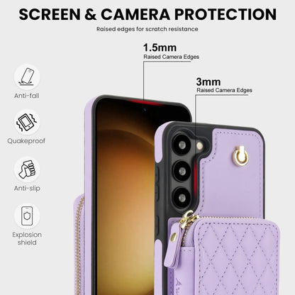 For Samsung Galaxy S23+ 5G AwQuer Crossbody Zipper Wallet Rhombic Leather Back Phone Case(Purple) - Galaxy S23+ 5G Cases by Awquer | Online Shopping UK | buy2fix