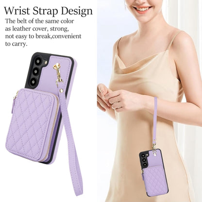 For Samsung Galaxy S23+ 5G AwQuer Crossbody Zipper Wallet Rhombic Leather Back Phone Case(Purple) - Galaxy S23+ 5G Cases by Awquer | Online Shopping UK | buy2fix