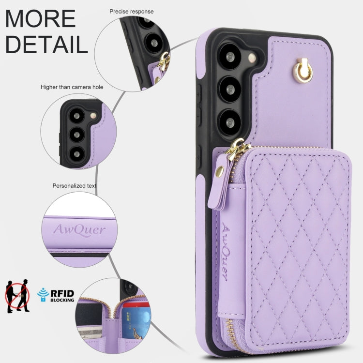 For Samsung Galaxy S23+ 5G AwQuer Crossbody Zipper Wallet Rhombic Leather Back Phone Case(Purple) - Galaxy S23+ 5G Cases by Awquer | Online Shopping UK | buy2fix