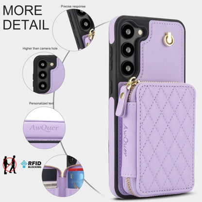 For Samsung Galaxy S23+ 5G AwQuer Crossbody Zipper Wallet Rhombic Leather Back Phone Case(Purple) - Galaxy S23+ 5G Cases by Awquer | Online Shopping UK | buy2fix