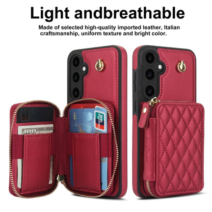 For Samsung Galaxy S23 FE 5G AwQuer Crossbody Zipper Wallet Rhombic Leather Back Phone Case(Red) - Galaxy S23 FE 5G Cases by Awquer | Online Shopping UK | buy2fix