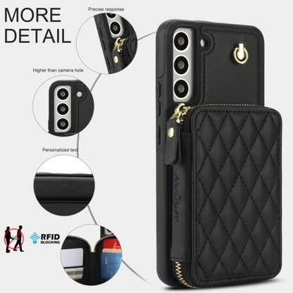 For Samsung Galaxy S22 5G AwQuer Crossbody Zipper Wallet Rhombic Leather Back Phone Case(Black) - Galaxy S22 5G Cases by Awquer | Online Shopping UK | buy2fix