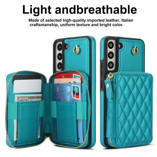 For Samsung Galaxy S22 5G AwQuer Crossbody Zipper Wallet Rhombic Leather Back Phone Case(Green) - Galaxy S22 5G Cases by Awquer | Online Shopping UK | buy2fix