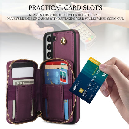 For Samsung Galaxy S22 5G AwQuer Crossbody Zipper Wallet Rhombic Leather Back Phone Case(Dark Purple) - Galaxy S22 5G Cases by Awquer | Online Shopping UK | buy2fix