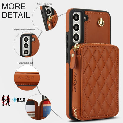 For Samsung Galaxy S22 5G AwQuer Crossbody Zipper Wallet Rhombic Leather Back Phone Case(Brown) - Galaxy S22 5G Cases by Awquer | Online Shopping UK | buy2fix