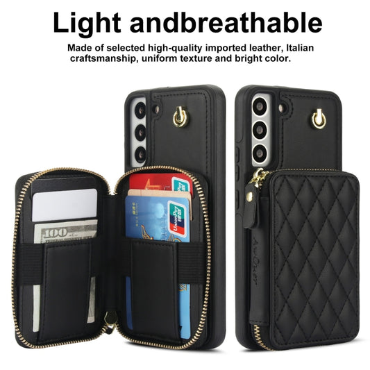 For Samsung Galaxy S22+ 5G AwQuer Crossbody Zipper Wallet Rhombic Leather Back Phone Case(Black) - Galaxy S22+ 5G Cases by Awquer | Online Shopping UK | buy2fix