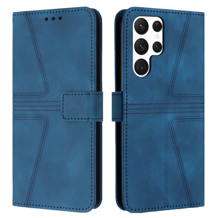 For Samsung Galaxy S25 Ultra 5G Triangle Solid Color Leather Phone Case(Blue) by buy2fix