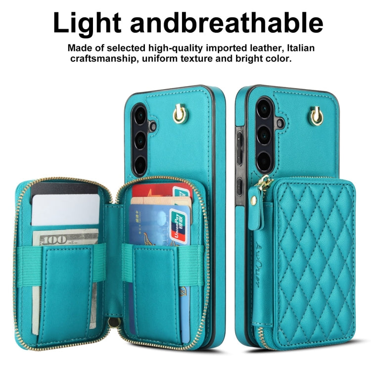 For Samsung Galaxy A55 5G AwQuer Crossbody Zipper Wallet Rhombic Leather Back Phone Case(Green) - Galaxy Phone Cases by Awquer | Online Shopping UK | buy2fix