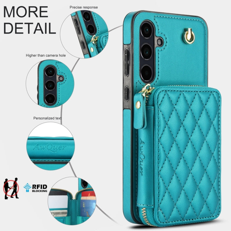 For Samsung Galaxy A55 5G AwQuer Crossbody Zipper Wallet Rhombic Leather Back Phone Case(Green) - Galaxy Phone Cases by Awquer | Online Shopping UK | buy2fix