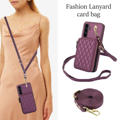 For Samsung Galaxy A55 5G AwQuer Crossbody Zipper Wallet Rhombic Leather Back Phone Case(Dark Purple) - Galaxy Phone Cases by Awquer | Online Shopping UK | buy2fix