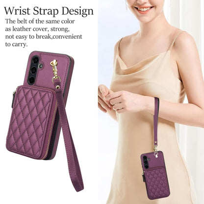 For Samsung Galaxy A55 5G AwQuer Crossbody Zipper Wallet Rhombic Leather Back Phone Case(Dark Purple) - Galaxy Phone Cases by Awquer | Online Shopping UK | buy2fix