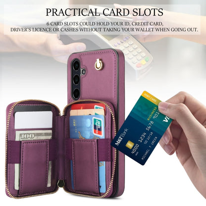 For Samsung Galaxy A55 5G AwQuer Crossbody Zipper Wallet Rhombic Leather Back Phone Case(Dark Purple) - Galaxy Phone Cases by Awquer | Online Shopping UK | buy2fix