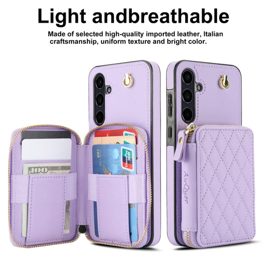 For Samsung Galaxy A55 5G AwQuer Crossbody Zipper Wallet Rhombic Leather Back Phone Case(Purple) - Galaxy Phone Cases by Awquer | Online Shopping UK | buy2fix