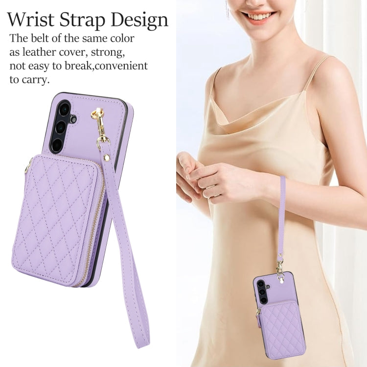 For Samsung Galaxy A55 5G AwQuer Crossbody Zipper Wallet Rhombic Leather Back Phone Case(Purple) - Galaxy Phone Cases by Awquer | Online Shopping UK | buy2fix