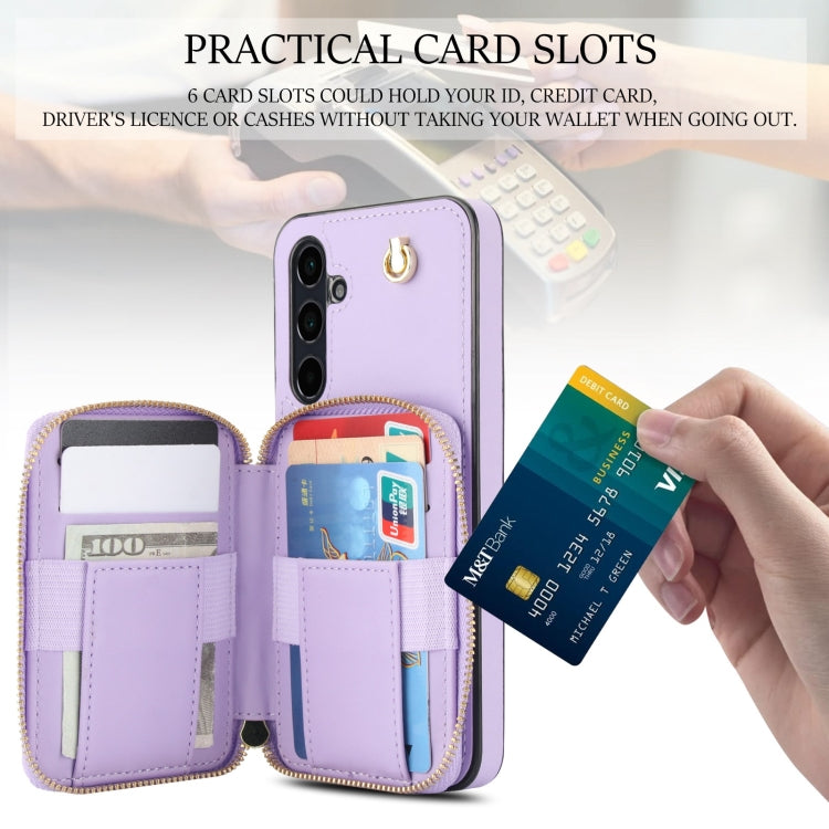 For Samsung Galaxy A55 5G AwQuer Crossbody Zipper Wallet Rhombic Leather Back Phone Case(Purple) - Galaxy Phone Cases by Awquer | Online Shopping UK | buy2fix