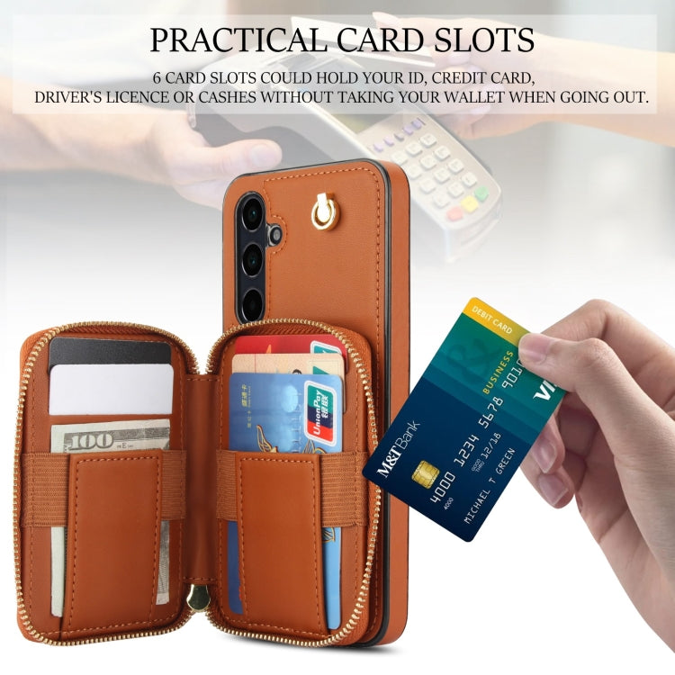 For Samsung Galaxy A55 5G AwQuer Crossbody Zipper Wallet Rhombic Leather Back Phone Case(Brown) - Galaxy Phone Cases by Awquer | Online Shopping UK | buy2fix