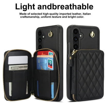 For Samsung Galaxy A54 4G / 5G AwQuer Crossbody Zipper Wallet Rhombic Leather Back Phone Case(Black) - Galaxy Phone Cases by Awquer | Online Shopping UK | buy2fix