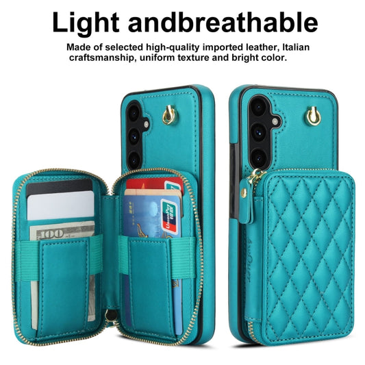 For Samsung Galaxy A54 4G / 5G AwQuer Crossbody Zipper Wallet Rhombic Leather Back Phone Case(Green) - Galaxy Phone Cases by Awquer | Online Shopping UK | buy2fix