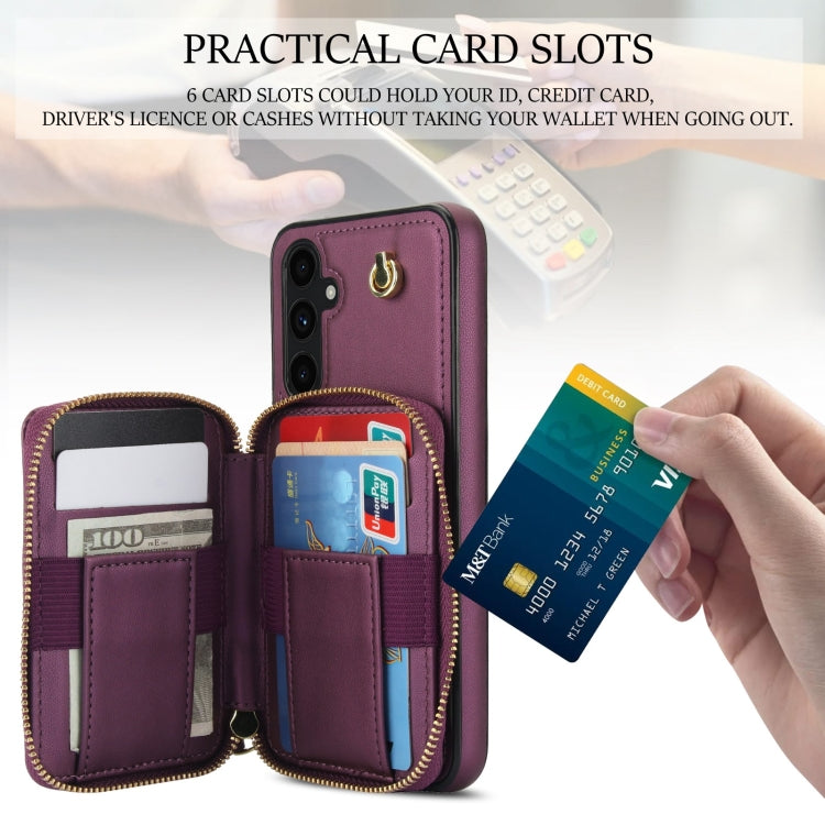 For Samsung Galaxy A54 4G / 5G AwQuer Crossbody Zipper Wallet Rhombic Leather Back Phone Case(Dark Purple) - Galaxy Phone Cases by Awquer | Online Shopping UK | buy2fix
