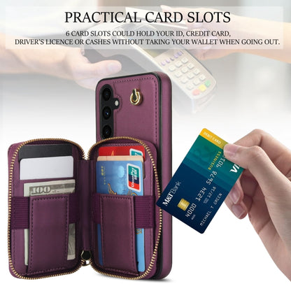 For Samsung Galaxy A54 4G / 5G AwQuer Crossbody Zipper Wallet Rhombic Leather Back Phone Case(Dark Purple) - Galaxy Phone Cases by Awquer | Online Shopping UK | buy2fix