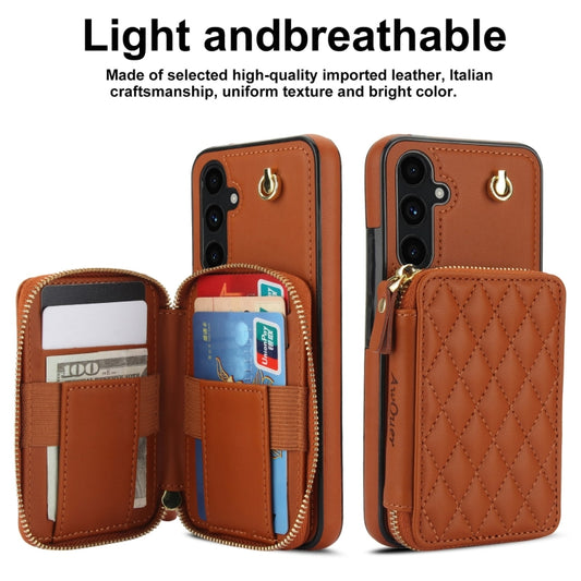 For Samsung Galaxy A54 4G / 5G AwQuer Crossbody Zipper Wallet Rhombic Leather Back Phone Case(Brown) - Galaxy Phone Cases by Awquer | Online Shopping UK | buy2fix