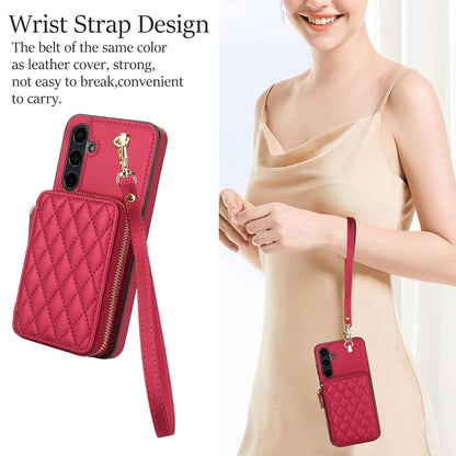 For Samsung Galaxy A15 4G / 5G AwQuer Crossbody Zipper Wallet Rhombic Leather Back Phone Case(Red) - Galaxy Phone Cases by Awquer | Online Shopping UK | buy2fix