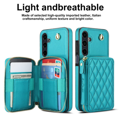 For Samsung Galaxy A15 4G / 5G AwQuer Crossbody Zipper Wallet Rhombic Leather Back Phone Case(Green) - Galaxy Phone Cases by Awquer | Online Shopping UK | buy2fix
