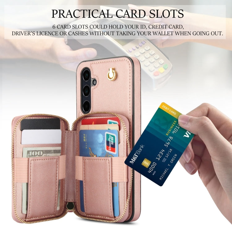 For Samsung Galaxy A15 4G / 5G AwQuer Crossbody Zipper Wallet Rhombic Leather Back Phone Case(Rose Gold) - Galaxy Phone Cases by Awquer | Online Shopping UK | buy2fix
