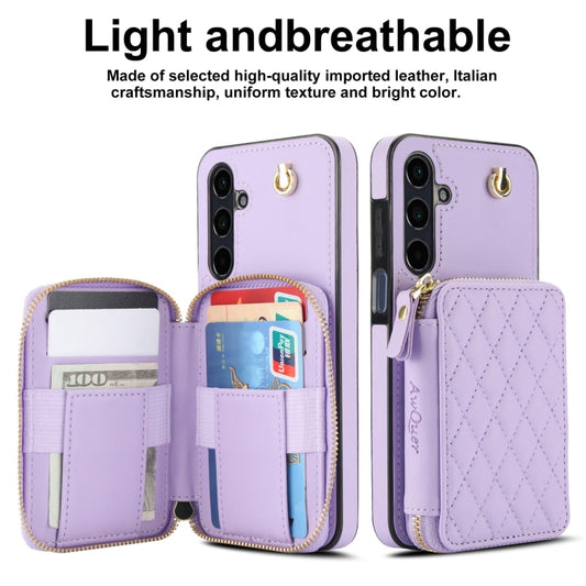 For Samsung Galaxy A15 4G / 5G AwQuer Crossbody Zipper Wallet Rhombic Leather Back Phone Case(Purple) - Galaxy Phone Cases by Awquer | Online Shopping UK | buy2fix
