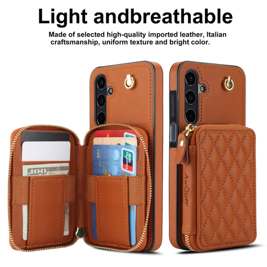 For Samsung Galaxy A15 4G / 5G AwQuer Crossbody Zipper Wallet Rhombic Leather Back Phone Case(Brown) - Galaxy Phone Cases by Awquer | Online Shopping UK | buy2fix