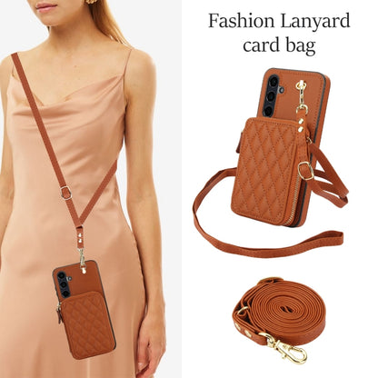 For Samsung Galaxy A15 4G / 5G AwQuer Crossbody Zipper Wallet Rhombic Leather Back Phone Case(Brown) - Galaxy Phone Cases by Awquer | Online Shopping UK | buy2fix