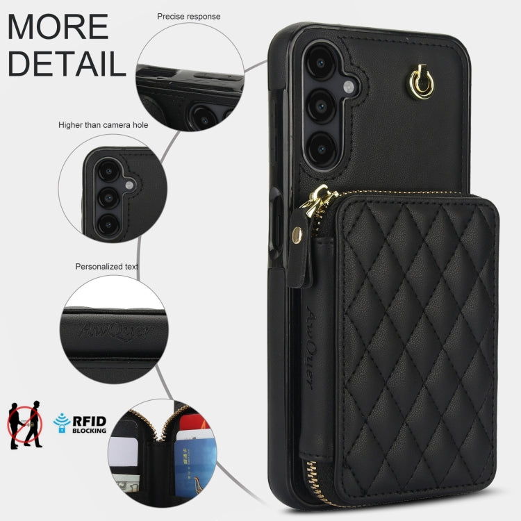 For Samsung Galaxy A14 4G / 5G AwQuer Crossbody Zipper Wallet Rhombic Leather Back Phone Case(Black) - Galaxy Phone Cases by Awquer | Online Shopping UK | buy2fix