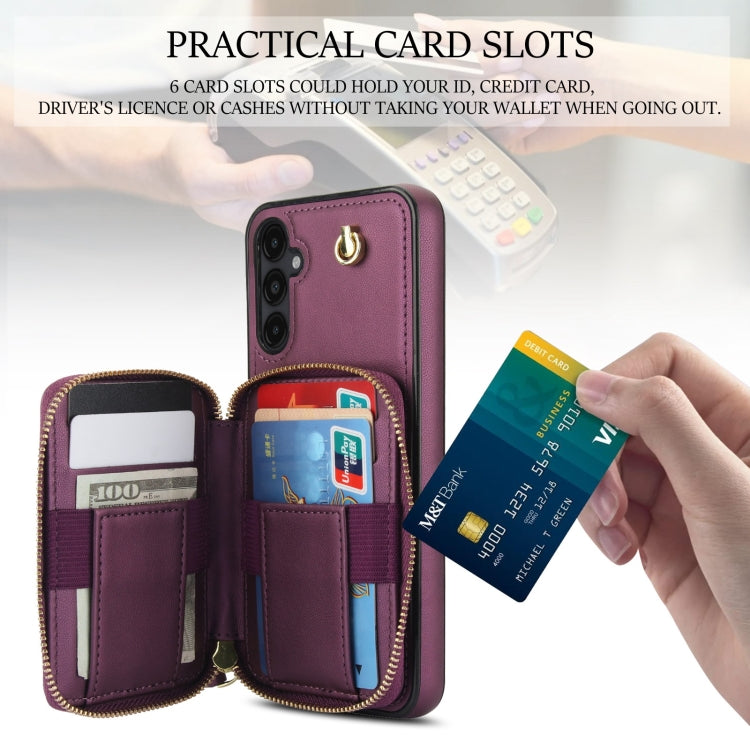 For Samsung Galaxy A14 4G / 5G AwQuer Crossbody Zipper Wallet Rhombic Leather Back Phone Case(Dark Purple) - Galaxy Phone Cases by Awquer | Online Shopping UK | buy2fix