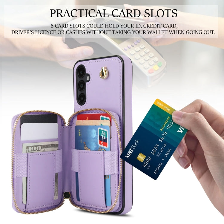For Samsung Galaxy A14 4G / 5G AwQuer Crossbody Zipper Wallet Rhombic Leather Back Phone Case(Purple) - Galaxy Phone Cases by Awquer | Online Shopping UK | buy2fix