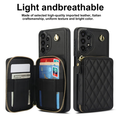 For Samsung Galaxy A13 4G / 5G AwQuer Crossbody Zipper Wallet Rhombic Leather Back Phone Case(Black) - Galaxy Phone Cases by Awquer | Online Shopping UK | buy2fix