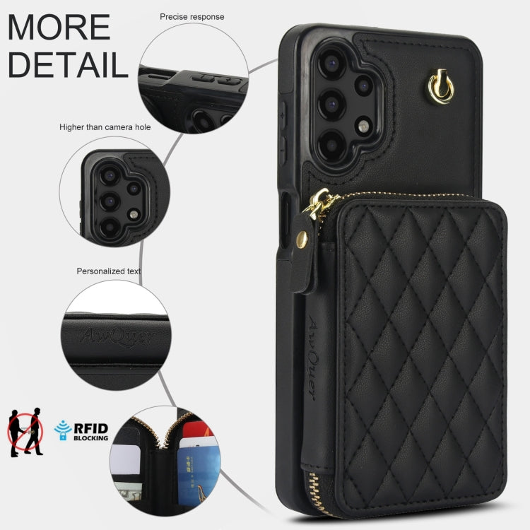 For Samsung Galaxy A13 4G / 5G AwQuer Crossbody Zipper Wallet Rhombic Leather Back Phone Case(Black) - Galaxy Phone Cases by Awquer | Online Shopping UK | buy2fix