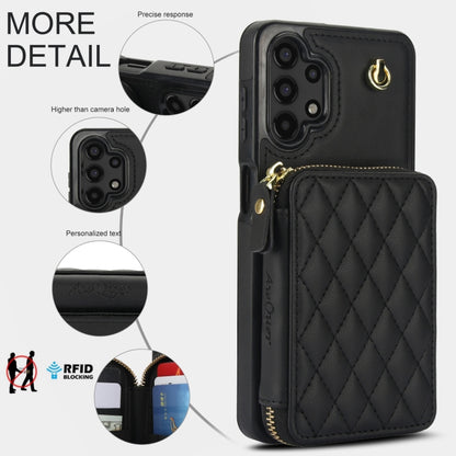 For Samsung Galaxy A13 4G / 5G AwQuer Crossbody Zipper Wallet Rhombic Leather Back Phone Case(Black) - Galaxy Phone Cases by Awquer | Online Shopping UK | buy2fix