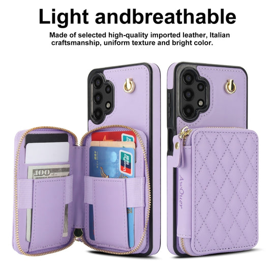 For Samsung Galaxy A13 4G / 5G AwQuer Crossbody Zipper Wallet Rhombic Leather Back Phone Case(Purple) - Galaxy Phone Cases by Awquer | Online Shopping UK | buy2fix