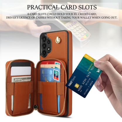 For Samsung Galaxy A13 4G / 5G AwQuer Crossbody Zipper Wallet Rhombic Leather Back Phone Case(Brown) - Galaxy Phone Cases by Awquer | Online Shopping UK | buy2fix