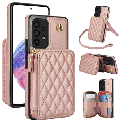 For Samsung Galaxy A53 4G / 5G AwQuer Crossbody Zipper Wallet Rhombic Leather Back Phone Case(Rose Gold) - Galaxy Phone Cases by Awquer | Online Shopping UK | buy2fix