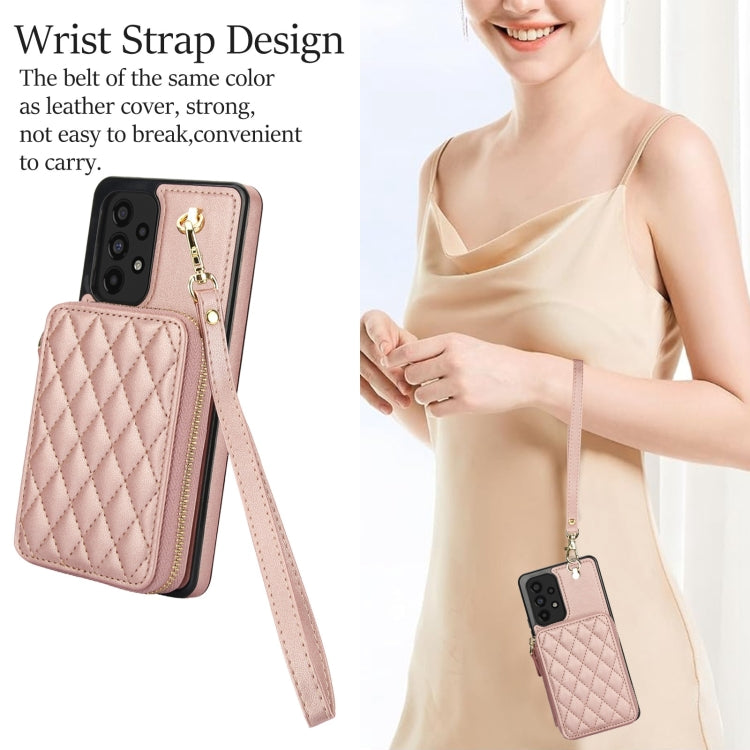 For Samsung Galaxy A53 4G / 5G AwQuer Crossbody Zipper Wallet Rhombic Leather Back Phone Case(Rose Gold) - Galaxy Phone Cases by Awquer | Online Shopping UK | buy2fix