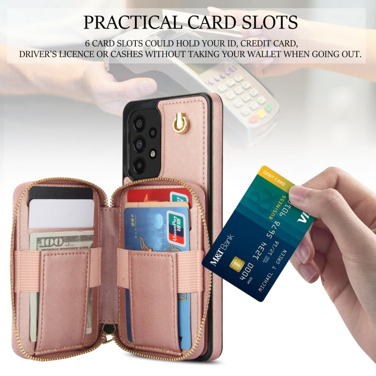 For Samsung Galaxy A53 4G / 5G AwQuer Crossbody Zipper Wallet Rhombic Leather Back Phone Case(Rose Gold) - Galaxy Phone Cases by Awquer | Online Shopping UK | buy2fix