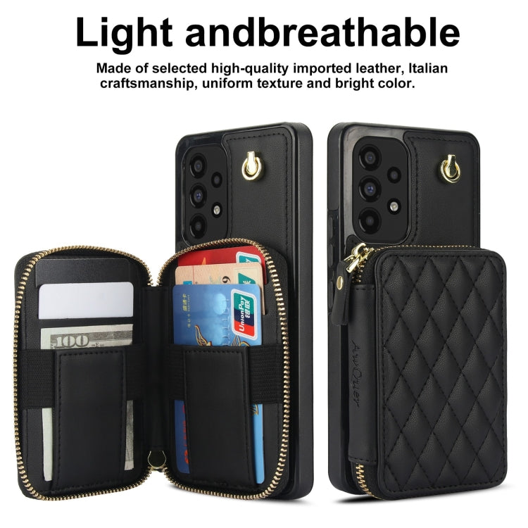 For Samsung Galaxy A73 4G / 5G AwQuer Crossbody Zipper Wallet Rhombic Leather Back Phone Case(Black) - Galaxy Phone Cases by Awquer | Online Shopping UK | buy2fix