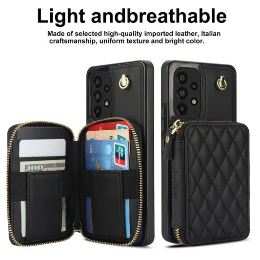 For Samsung Galaxy A73 4G / 5G AwQuer Crossbody Zipper Wallet Rhombic Leather Back Phone Case(Black) - Galaxy Phone Cases by Awquer | Online Shopping UK | buy2fix
