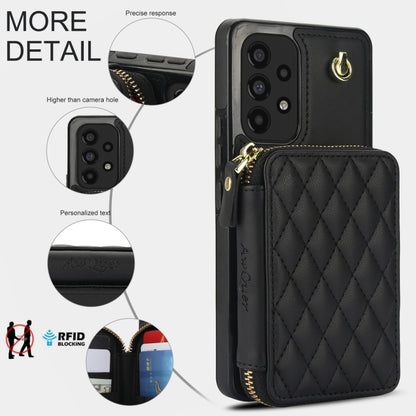 For Samsung Galaxy A73 4G / 5G AwQuer Crossbody Zipper Wallet Rhombic Leather Back Phone Case(Black) - Galaxy Phone Cases by Awquer | Online Shopping UK | buy2fix