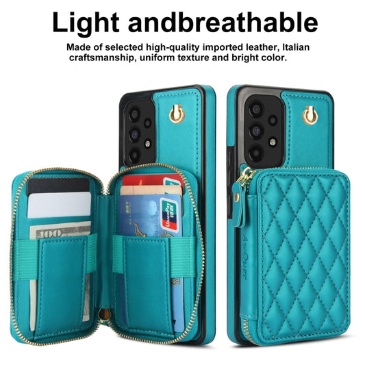 For Samsung Galaxy A73 4G / 5G AwQuer Crossbody Zipper Wallet Rhombic Leather Back Phone Case(Green) - Galaxy Phone Cases by Awquer | Online Shopping UK | buy2fix