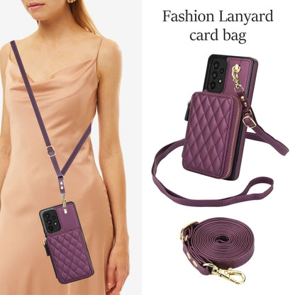 For Samsung Galaxy A73 4G / 5G AwQuer Crossbody Zipper Wallet Rhombic Leather Back Phone Case(Dark Purple) - Galaxy Phone Cases by Awquer | Online Shopping UK | buy2fix