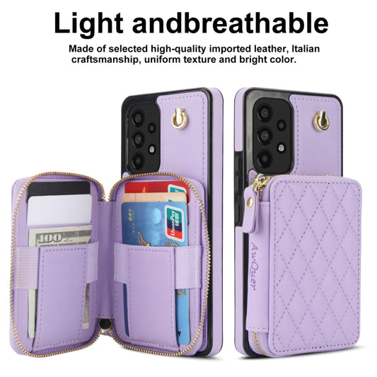 For Samsung Galaxy A73 4G / 5G AwQuer Crossbody Zipper Wallet Rhombic Leather Back Phone Case(Purple) - Galaxy Phone Cases by Awquer | Online Shopping UK | buy2fix